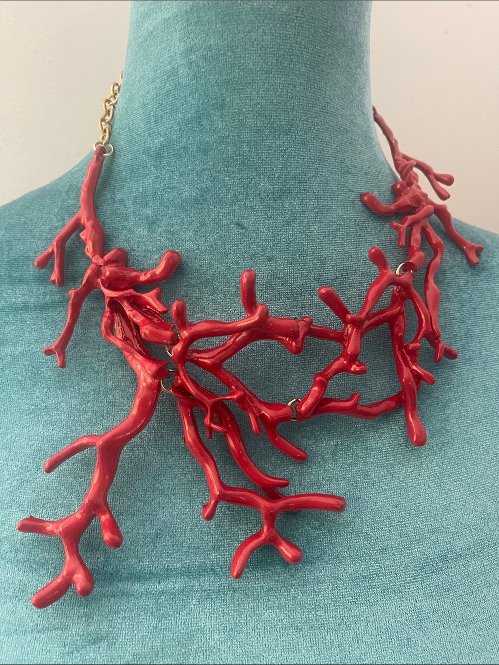 Red Coral Metal Branch Statement Necklace